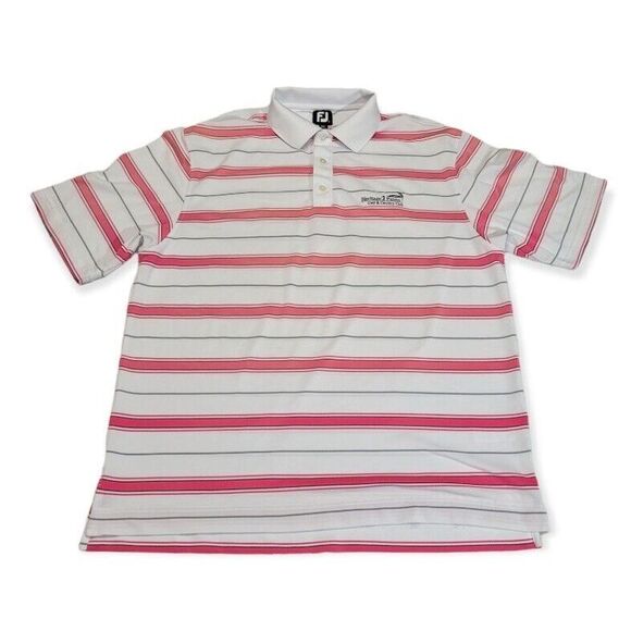 FootJoy Heritage Palms Golf & CC Striped Polo Golf Shirt‎ White Pink Foot-Joy - Picture 1 of 7